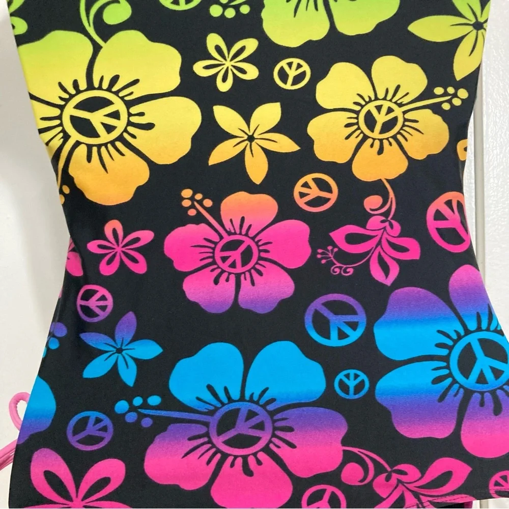 SO One Piece Peace and Flower Power Swimsuit Girls Size 10